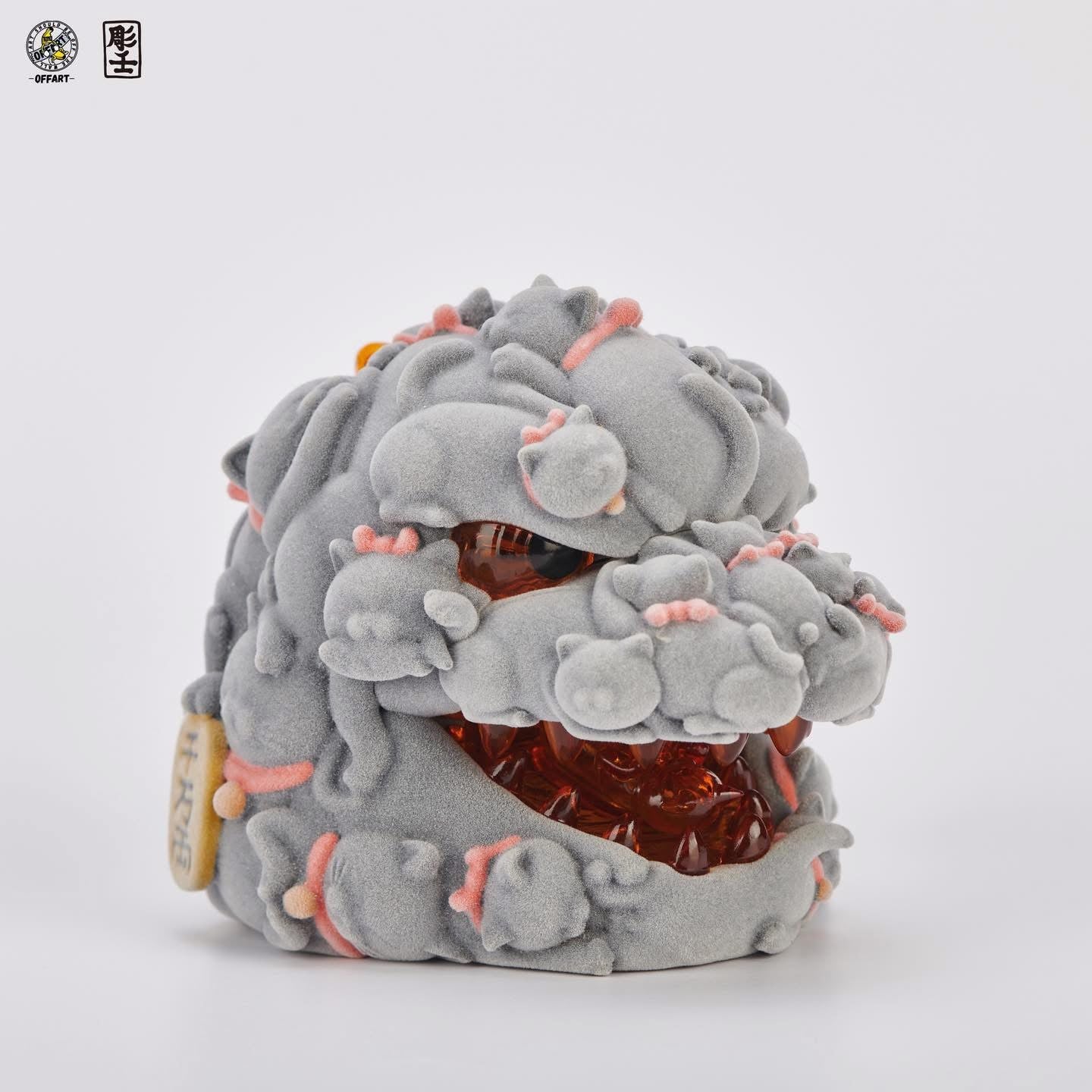 (Pre-order) OFFART x Horiren Red Flame Hundred Cats mini Fortune Head Statue - Flocked Ver.