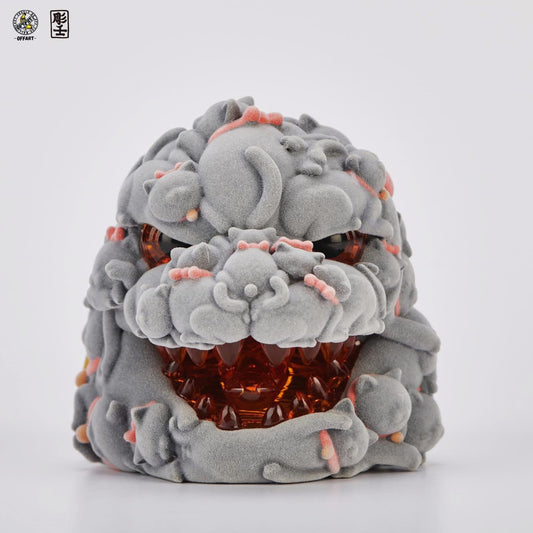 (Pre-order) OFFART x Horiren Red Flame Hundred Cats mini Fortune Head Statue - Flocked Ver.