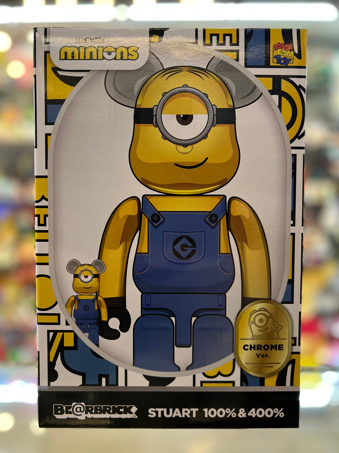 MEDICOM TOY BEARBRICK 100+400% Minions Stuart Chrome Ver.